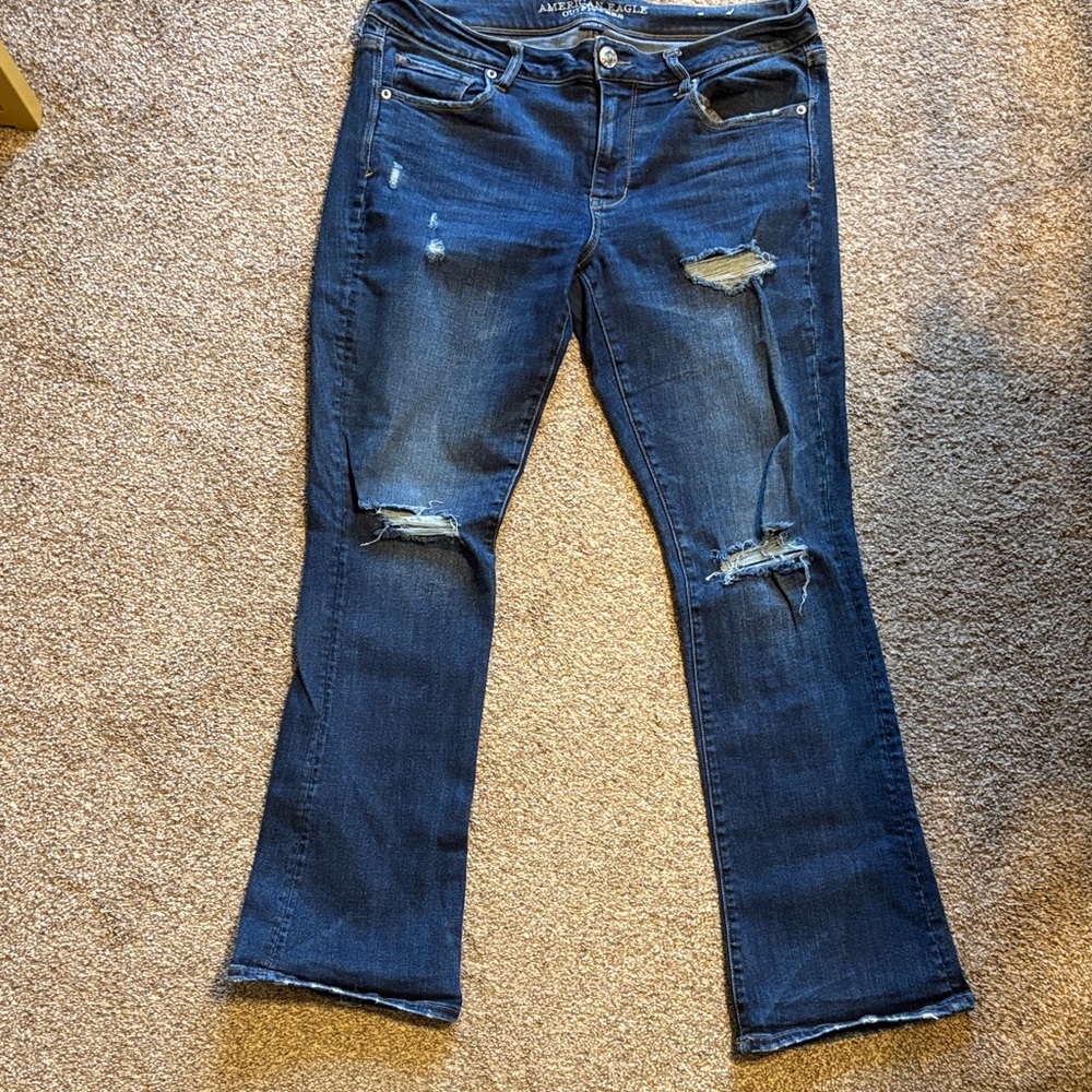 American Eagle Outfitters Dark Wash Distressed Skinny Kick Jeans
